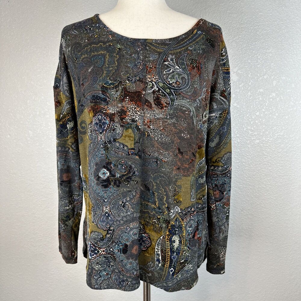 Snoskins Womens‎ Long Sleeve Top M Medium Multicolor Paisley Burnout Velvet USA